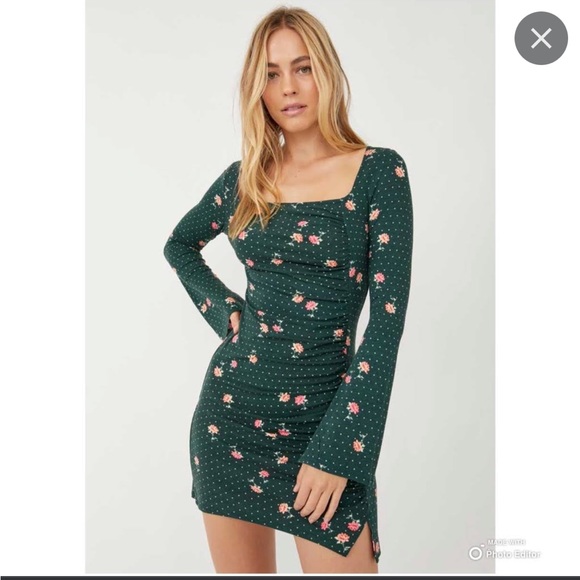 🆕 FREE PEOPLE Celia Floral Square Neck Long Sleeve Dress - Picture 3 of 5